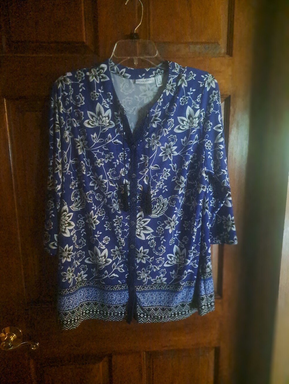 Susan Graver Navy and White Floral V-Neck Tunic